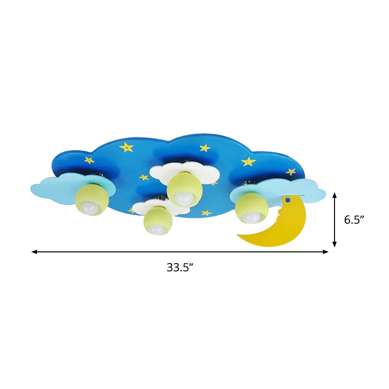 4 Lights Cloud Ceiling Mount Light Kids Wood Flush Light for Nursing Room Kindergarten Clearhalo 'Ceiling Lights' 'Close To Ceiling Lights' 'Close to ceiling' 'Flush mount' Lighting' 240801