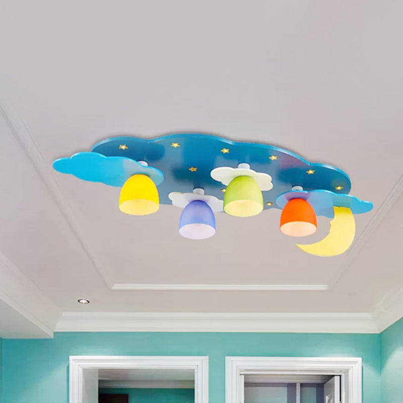 4 Lights Cloud Ceiling Mount Light Kids Wood Flush Light for Nursing Room Kindergarten Blue B Clearhalo 'Ceiling Lights' 'Close To Ceiling Lights' 'Close to ceiling' 'Flush mount' Lighting' 240802