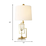 Gold Rectangle Study Lamp Traditionary Metal 1 Head Reading Book Light with White Barrel Fabric Shade for Bedside Clearhalo 'Lamps' 'Table Lamps' Lighting' 240807