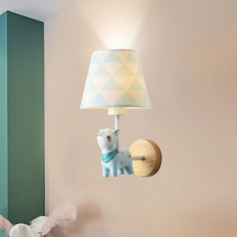 Contemporary Sconce Light Tapered Shade Single Light Wood Wall Lamp with Animal for Teen Blue Deer Clearhalo 'Wall Lamps & Sconces' 'Wall Lights' Lighting' 240813