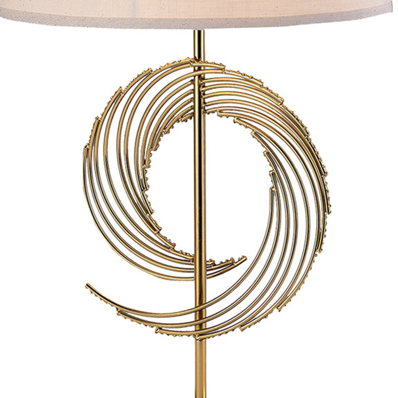 Drum Desk Lamp Traditional Fabric 1 Head White Reading Light with Metal Base for Living Room Clearhalo 'Lamps' 'Table Lamps' Lighting' 240828