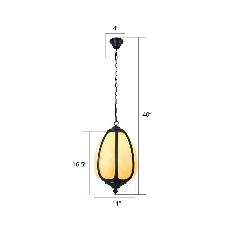 Pumpkin Front Door Hanging Lamp Vintage Plastic 1-Light Black Ceiling Pendant Light Black 11" Clearhalo 'Ceiling Lights' 'Pendant Lights' 'Pendants' Lighting' 2408342