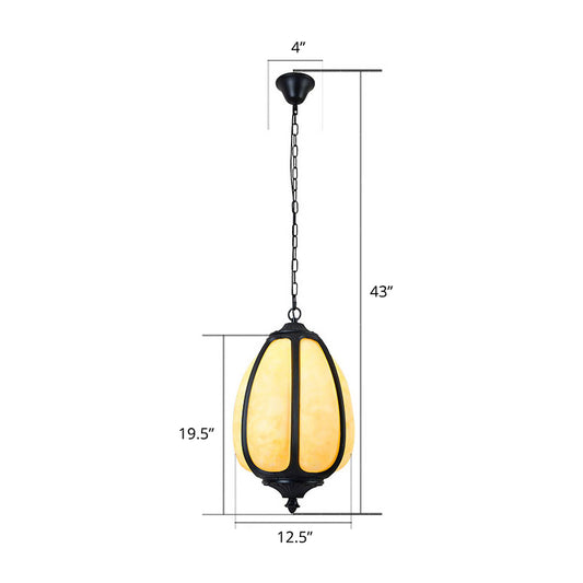 Pumpkin Front Door Hanging Lamp Vintage Plastic 1-Light Black Ceiling Pendant Light Black 12.5" Clearhalo 'Ceiling Lights' 'Pendant Lights' 'Pendants' Lighting' 2408347