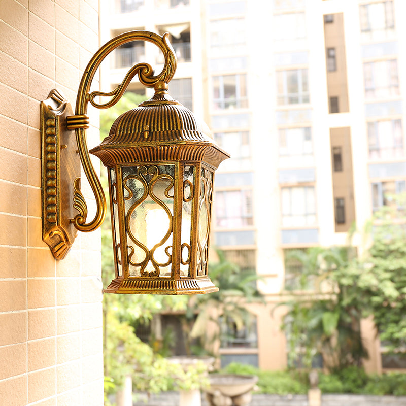 Single Wall Mount Lighting Antique Outdoor Sconce Light with Lantern Rippled Glass Shade Clearhalo 'Wall Lamps & Sconces' 'Wall Lights' Lighting' 2408348