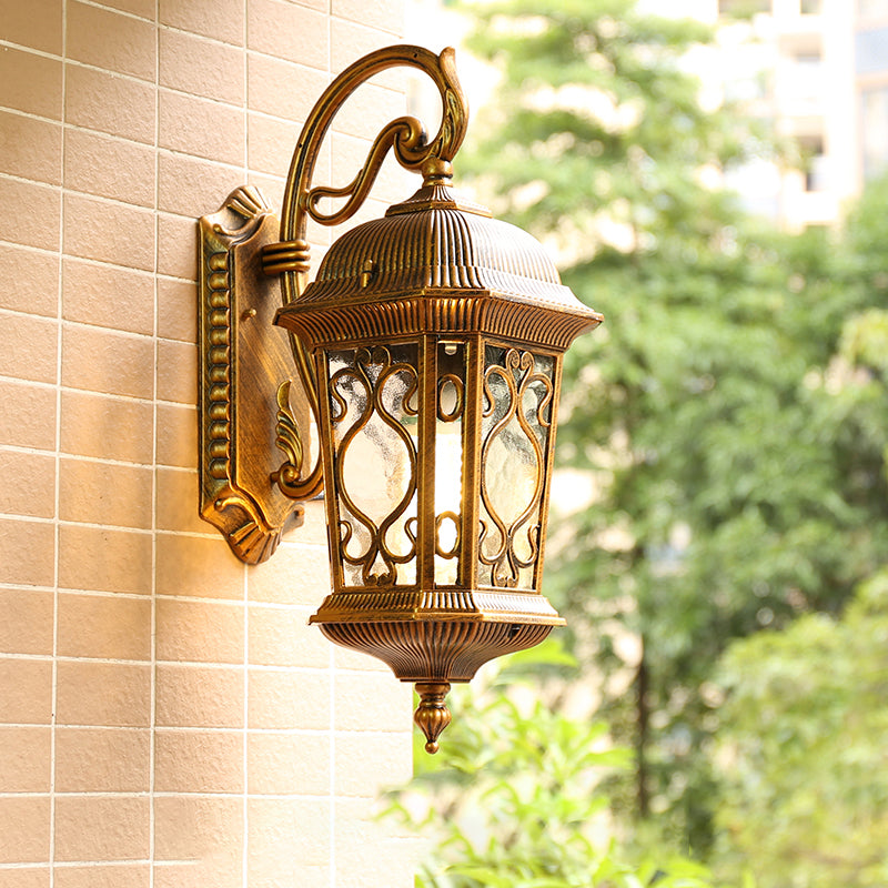 Single Wall Mount Lighting Antique Outdoor Sconce Light with Lantern Rippled Glass Shade Bronze Clearhalo 'Wall Lamps & Sconces' 'Wall Lights' Lighting' 2408349