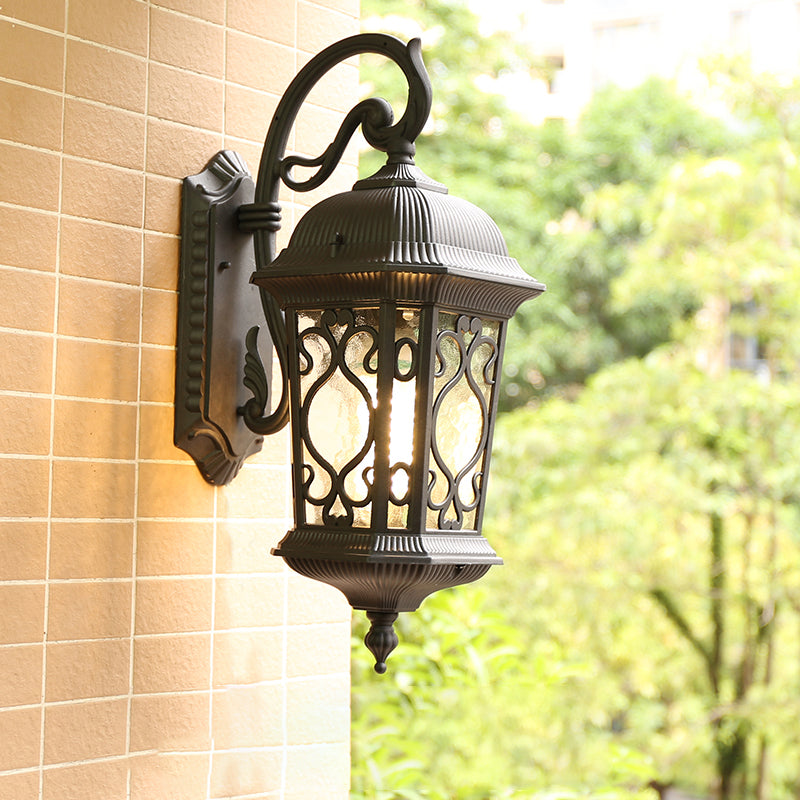 Single Wall Mount Lighting Antique Outdoor Sconce Light with Lantern Rippled Glass Shade Clearhalo 'Wall Lamps & Sconces' 'Wall Lights' Lighting' 2408353