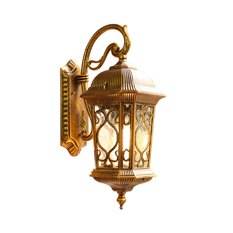 Single Wall Mount Lighting Antique Outdoor Sconce Light with Lantern Rippled Glass Shade Clearhalo 'Wall Lamps & Sconces' 'Wall Lights' Lighting' 2408354