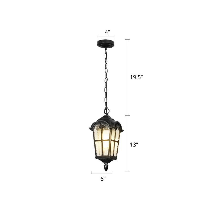 Tapered Rippled Glass Pendant Lighting Classic 1 Bulb Courtyard Suspension Light in Black Black 6" Clearhalo 'Ceiling Lights' 'Pendant Lights' 'Pendants' Lighting' 2408356