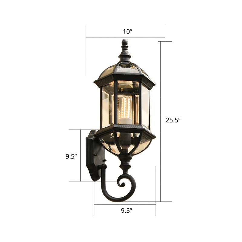 Classic Birdcage Shaped Wall Lamp Single-Bulb Clear Glass Sconce Light Fixture for Garden Black 10" Clearhalo 'Wall Lamps & Sconces' 'Wall Lights' Lighting' 2408362