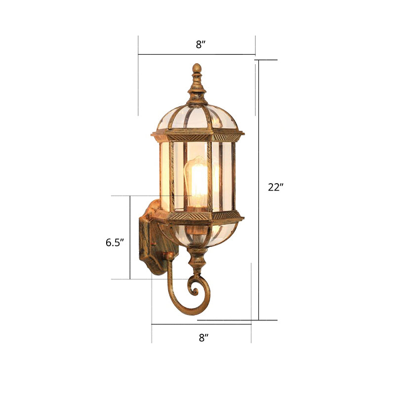 Classic Birdcage Shaped Wall Lamp Single-Bulb Clear Glass Sconce Light Fixture for Garden Bronze 8" Clearhalo 'Wall Lamps & Sconces' 'Wall Lights' Lighting' 2408363