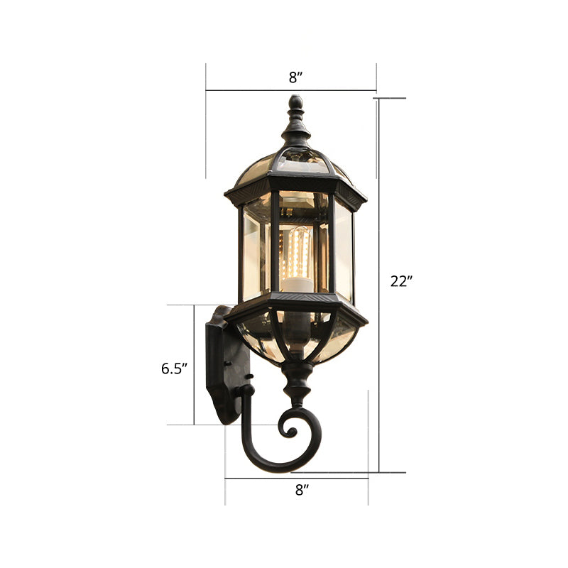 Classic Birdcage Shaped Wall Lamp Single-Bulb Clear Glass Sconce Light Fixture for Garden Black 8" Clearhalo 'Wall Lamps & Sconces' 'Wall Lights' Lighting' 2408366