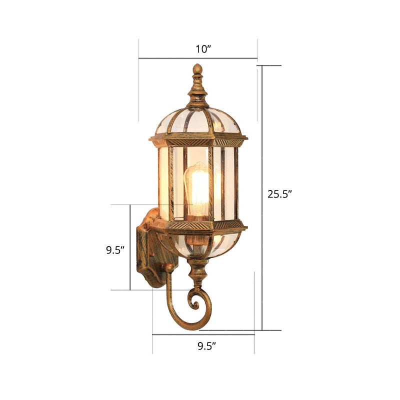 Classic Birdcage Shaped Wall Lamp Single-Bulb Clear Glass Sconce Light Fixture for Garden Bronze 10" Clearhalo 'Wall Lamps & Sconces' 'Wall Lights' Lighting' 2408367