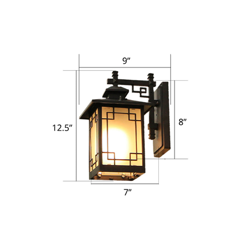 Coffee Finish 1-Bulb Sconce Lamp Traditional Frosted Glass Rectangle Wall Light for Outdoor Coffee 9" Square Plate Clearhalo 'Wall Lamps & Sconces' 'Wall Lights' Lighting' 2408369