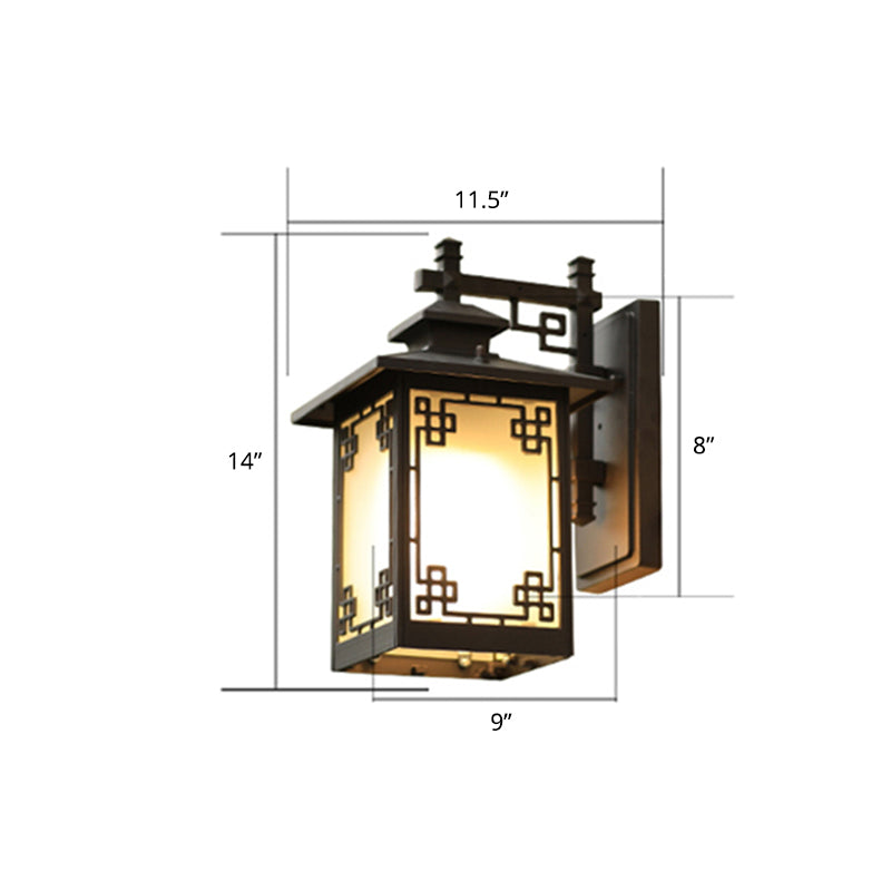 Coffee Finish 1-Bulb Sconce Lamp Traditional Frosted Glass Rectangle Wall Light for Outdoor Coffee 11.5" Bowknot Clearhalo 'Wall Lamps & Sconces' 'Wall Lights' Lighting' 2408370