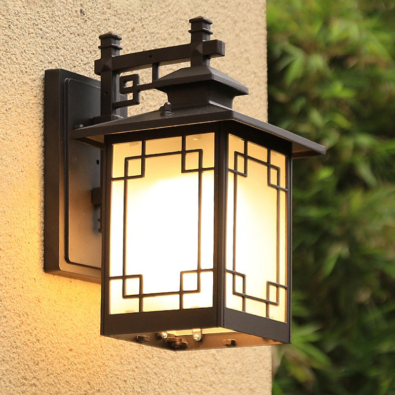 Coffee Finish 1-Bulb Sconce Lamp Traditional Frosted Glass Rectangle Wall Light for Outdoor Clearhalo 'Wall Lamps & Sconces' 'Wall Lights' Lighting' 2408371