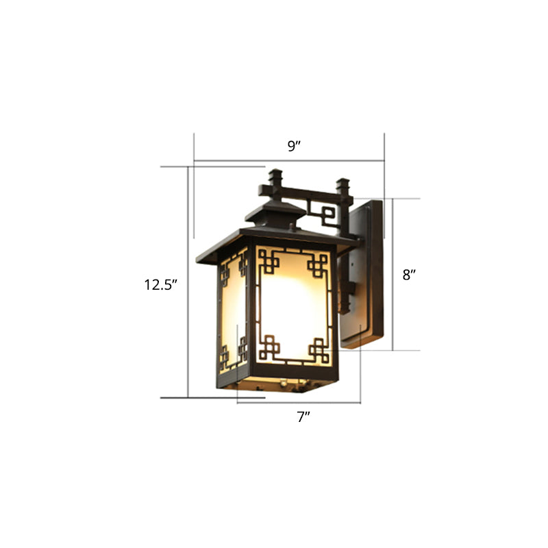 Coffee Finish 1-Bulb Sconce Lamp Traditional Frosted Glass Rectangle Wall Light for Outdoor Coffee 9" Bowknot Clearhalo 'Wall Lamps & Sconces' 'Wall Lights' Lighting' 2408372