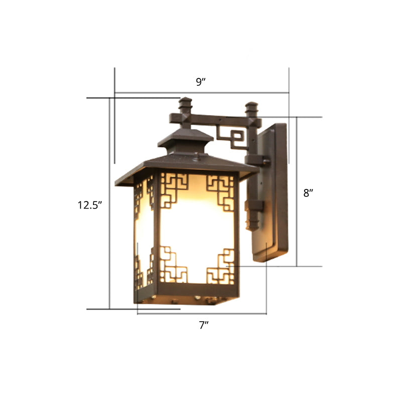 Coffee Finish 1-Bulb Sconce Lamp Traditional Frosted Glass Rectangle Wall Light for Outdoor Coffee 11.5" with Lace Clearhalo 'Wall Lamps & Sconces' 'Wall Lights' Lighting' 2408374