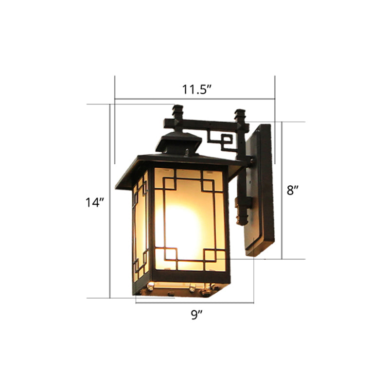 Coffee Finish 1-Bulb Sconce Lamp Traditional Frosted Glass Rectangle Wall Light for Outdoor Coffee 11.5" Square Plate Clearhalo 'Wall Lamps & Sconces' 'Wall Lights' Lighting' 2408377