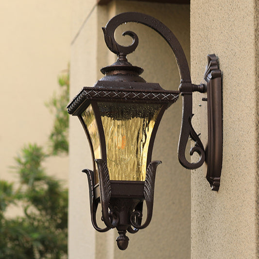 Glass Shaded Lantern Wall Sconce Traditional 1 Head Patio Wall Mount Light Fixture in Black Clearhalo 'Wall Lamps & Sconces' 'Wall Lights' Lighting' 2408378