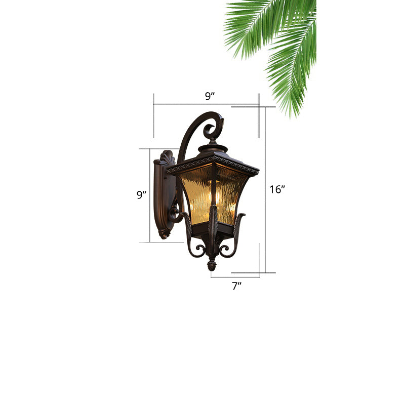 Glass Shaded Lantern Wall Sconce Traditional 1 Head Patio Wall Mount Light Fixture in Black Black Small Ribbed Clearhalo 'Wall Lamps & Sconces' 'Wall Lights' Lighting' 2408386