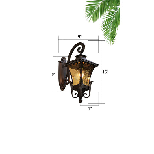 Glass Shaded Lantern Wall Sconce Traditional 1 Head Patio Wall Mount Light Fixture in Black Black Small Ribbed Clearhalo 'Wall Lamps & Sconces' 'Wall Lights' Lighting' 2408386