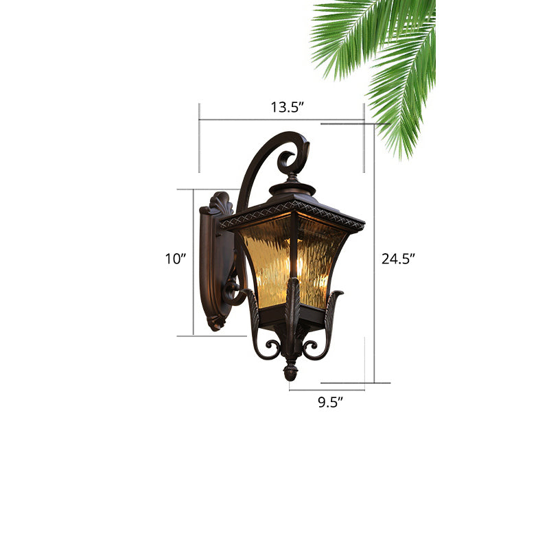 Glass Shaded Lantern Wall Sconce Traditional 1 Head Patio Wall Mount Light Fixture in Black Black Medium Ribbed Clearhalo 'Wall Lamps & Sconces' 'Wall Lights' Lighting' 2408389