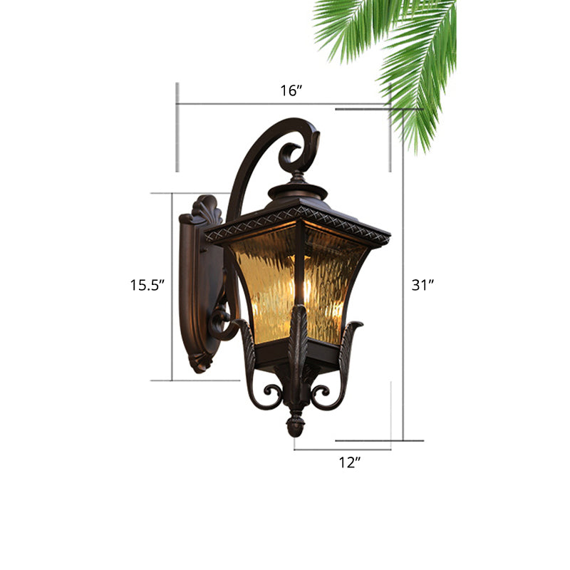 Glass Shaded Lantern Wall Sconce Traditional 1 Head Patio Wall Mount Light Fixture in Black Black Large Ribbed Clearhalo 'Wall Lamps & Sconces' 'Wall Lights' Lighting' 2408390