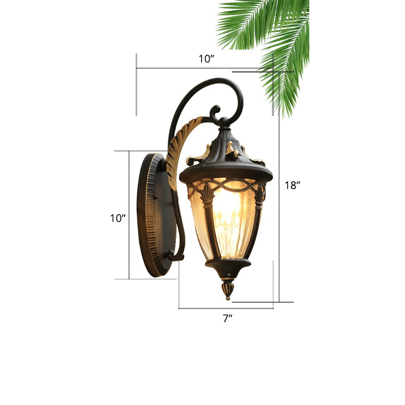 Teardrop Shaped Patio Wall Light Retro Clear Glass 1 Head Wall Mount Lighting Fixture Black Clearhalo 'Wall Lamps & Sconces' 'Wall Lights' Lighting' 2408396