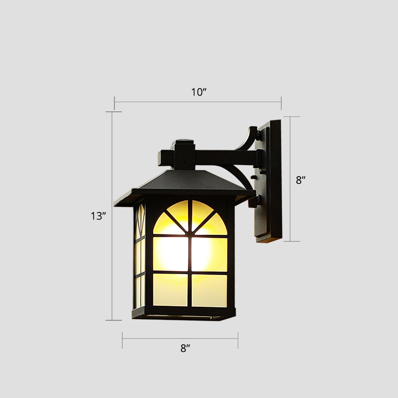 1-Light Opaque Glass Sconce Lighting Traditional Black House Shaped Outdoor Wall Light Clearhalo 'Wall Lamps & Sconces' 'Wall Lights' Lighting' 2408399