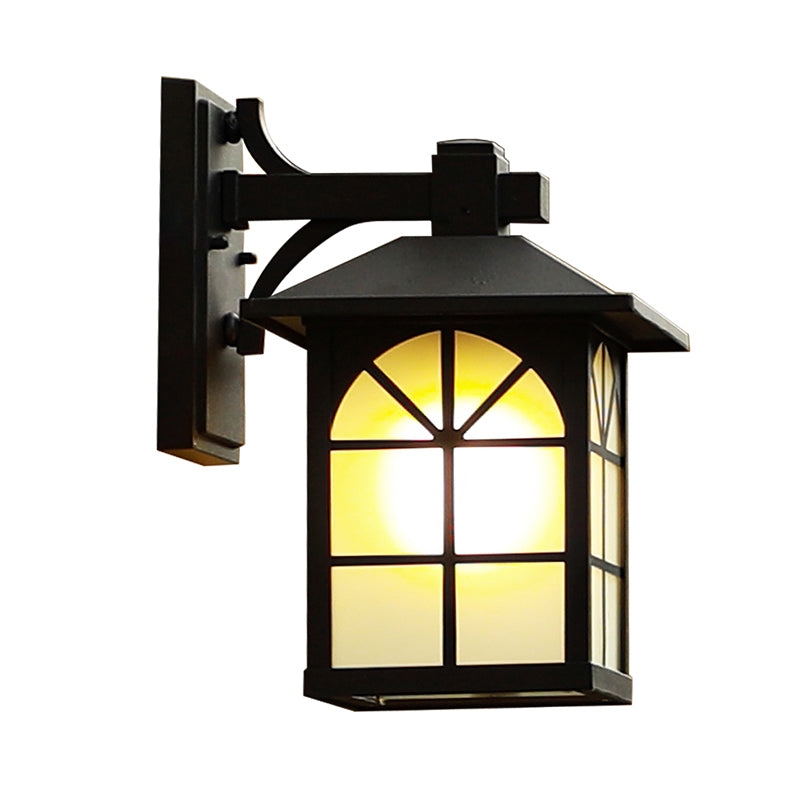 1-Light Opaque Glass Sconce Lighting Traditional Black House Shaped Outdoor Wall Light Clearhalo 'Wall Lamps & Sconces' 'Wall Lights' Lighting' 2408400