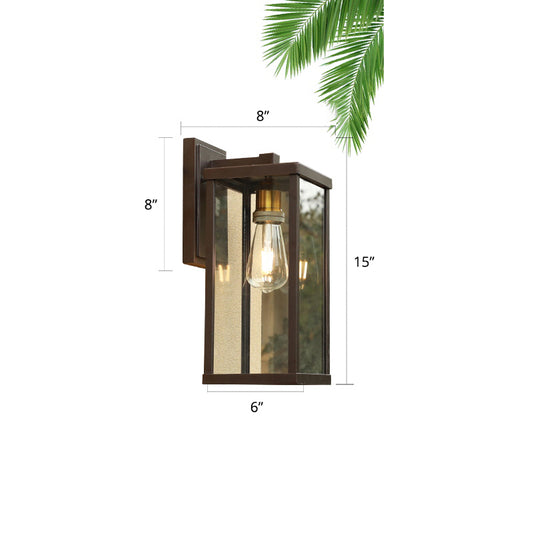 1 Head Box Wall Sconce Simplicity Coffee Clear Glass Wall Mount Lamp for Outdoor Clearhalo 'Wall Lamps & Sconces' 'Wall Lights' Lighting' 2408418
