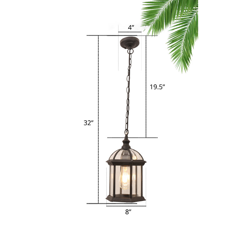 Clear Glass Birdcage Suspension Light Vintage 1-Light Outdoor Hanging Pendant Light Black 8" Clearhalo 'Ceiling Lights' 'Pendant Lights' 'Pendants' Lighting' 2408437