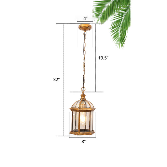 Clear Glass Birdcage Suspension Light Vintage 1-Light Outdoor Hanging Pendant Light Bronze 8" Clearhalo 'Ceiling Lights' 'Pendant Lights' 'Pendants' Lighting' 2408438