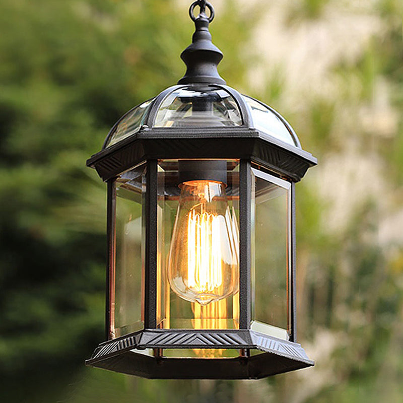 Clear Glass Birdcage Suspension Light Vintage 1-Light Outdoor Hanging Pendant Light Clearhalo 'Ceiling Lights' 'Pendant Lights' 'Pendants' Lighting' 2408439