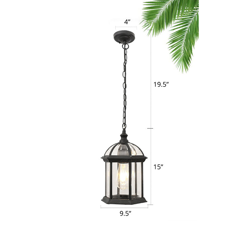 Clear Glass Birdcage Suspension Light Vintage 1-Light Outdoor Hanging Pendant Light Black 9.5" Clearhalo 'Ceiling Lights' 'Pendant Lights' 'Pendants' Lighting' 2408441