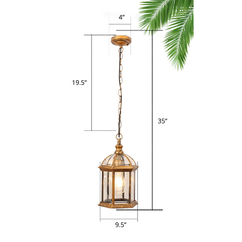 Clear Glass Birdcage Suspension Light Vintage 1-Light Outdoor Hanging Pendant Light Bronze 9.5" Clearhalo 'Ceiling Lights' 'Pendant Lights' 'Pendants' Lighting' 2408442