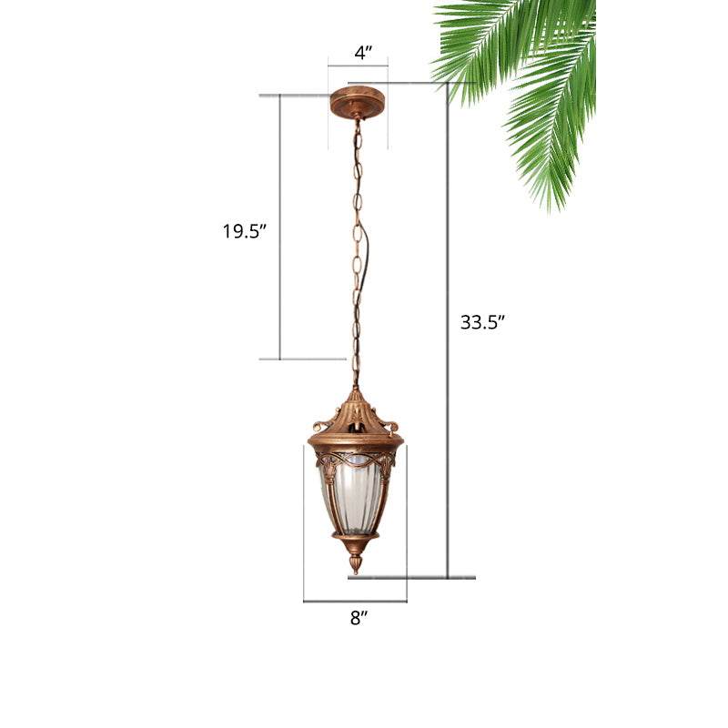 Single Bulb Drop Pendant Antique Bell Shaped Ribbed Glass Suspension Lighting for Outdoor Bronze Clearhalo 'Ceiling Lights' 'Pendant Lights' 'Pendants' Lighting' 2408446