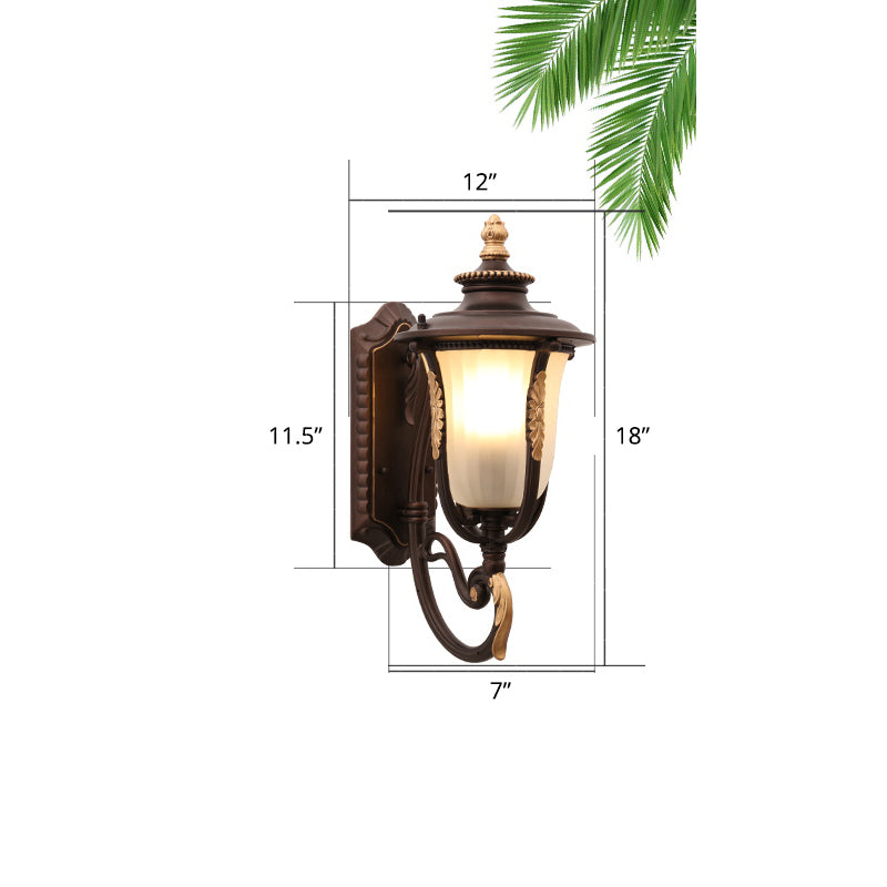 Opal Ribbed Glass Bell Wall Lamp Traditional 1 Head Garden Sconce Light Fixture in Black Black Up Clearhalo 'Wall Lamps & Sconces' 'Wall Lights' Lighting' 2408460