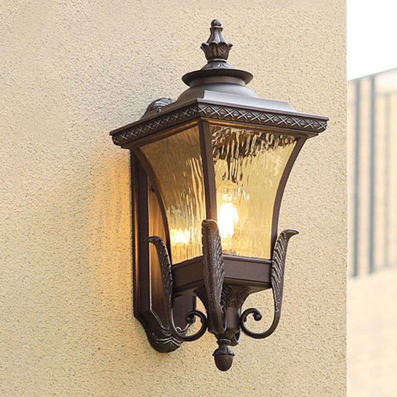 Dark Coffee Single Wall Sconce Light Rustic Rippled Glass Flared Wall Light for Outdoor Clearhalo 'Wall Lamps & Sconces' 'Wall Lights' Lighting' 2408463