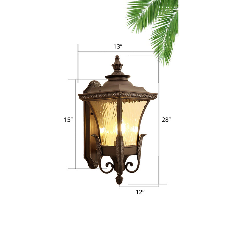 Dark Coffee Single Wall Sconce Light Rustic Rippled Glass Flared Wall Light for Outdoor Dark Coffee 13" Clearhalo 'Wall Lamps & Sconces' 'Wall Lights' Lighting' 2408464