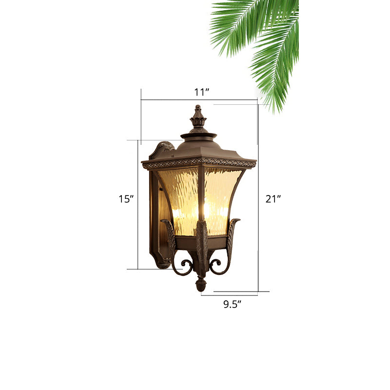 Dark Coffee Single Wall Sconce Light Rustic Rippled Glass Flared Wall Light for Outdoor Dark Coffee 11" Clearhalo 'Wall Lamps & Sconces' 'Wall Lights' Lighting' 2408465