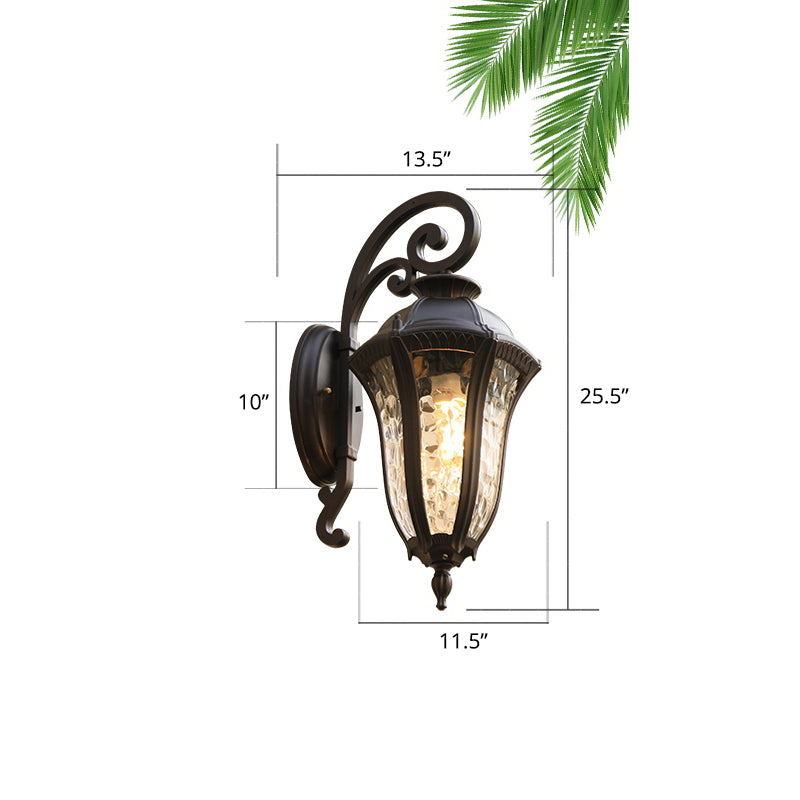 Rippled Glass Black Finish Sconce Bell Shaped 1-Light Vintage Style Wall Mounted Light for Yard Black 13.5" Clearhalo 'Wall Lamps & Sconces' 'Wall Lights' Lighting' 2408467