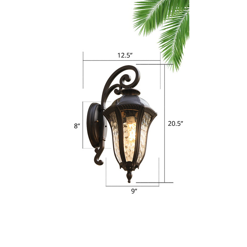 Rippled Glass Black Finish Sconce Bell Shaped 1-Light Vintage Style Wall Mounted Light for Yard Black 12.5" Clearhalo 'Wall Lamps & Sconces' 'Wall Lights' Lighting' 2408468