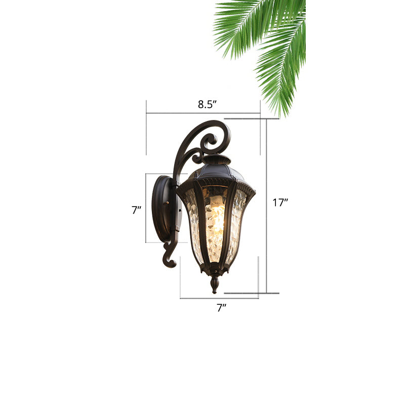 Rippled Glass Black Finish Sconce Bell Shaped 1-Light Vintage Style Wall Mounted Light for Yard Black 8.5" Clearhalo 'Wall Lamps & Sconces' 'Wall Lights' Lighting' 2408472