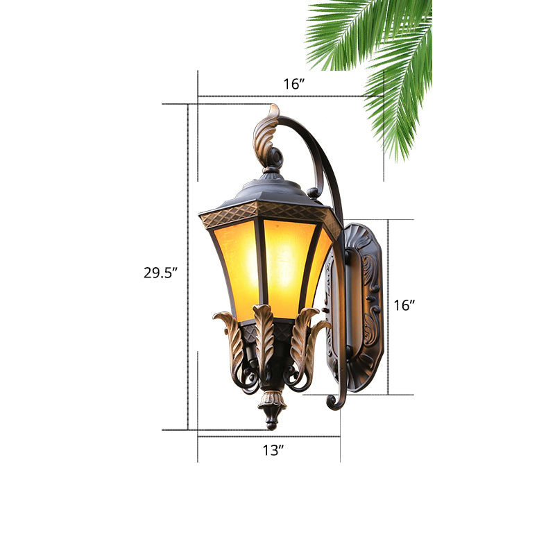 1-Light Amber Glass Wall Lamp Vintage Black Flared Villa Garden Wall Sconce Light Black 16" Clearhalo 'Wall Lamps & Sconces' 'Wall Lights' Lighting' 2408479