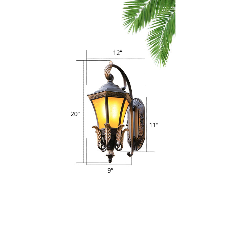 1-Light Amber Glass Wall Lamp Vintage Black Flared Villa Garden Wall Sconce Light Black 12" Clearhalo 'Wall Lamps & Sconces' 'Wall Lights' Lighting' 2408480