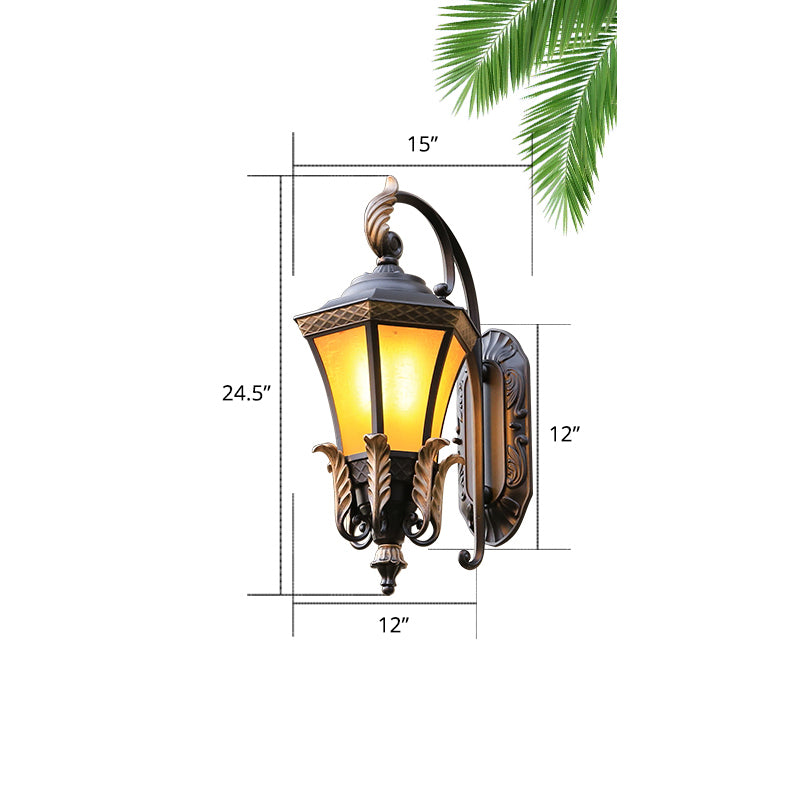 1-Light Amber Glass Wall Lamp Vintage Black Flared Villa Garden Wall Sconce Light Black 15" Clearhalo 'Wall Lamps & Sconces' 'Wall Lights' Lighting' 2408484