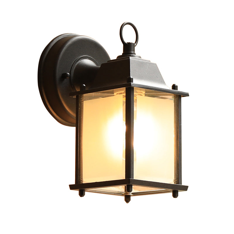 Glass Box Wall Sconce Lamp Simplicity 1 Head Outdoor Wall Mounted Lighting in Black Clearhalo 'Wall Lamps & Sconces' 'Wall Lights' Lighting' 2408493