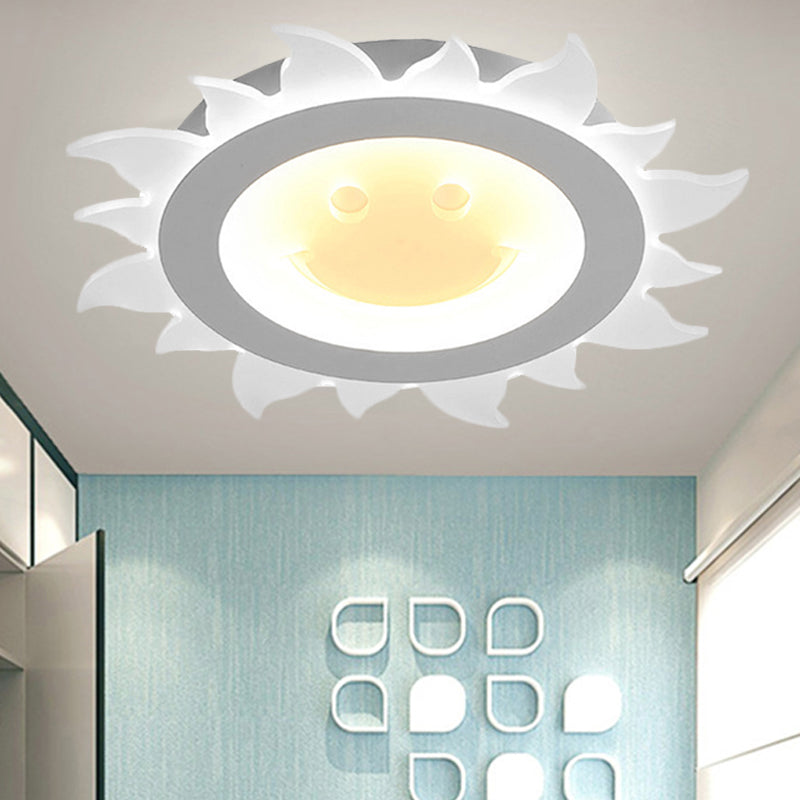 Study Room Smiling Sun Flushmount Light Acrylic Kids White Finish Ceiling Fixture White Clearhalo 'Ceiling Lights' 'Close To Ceiling Lights' 'Close to ceiling' 'Flush mount' Lighting' 240850