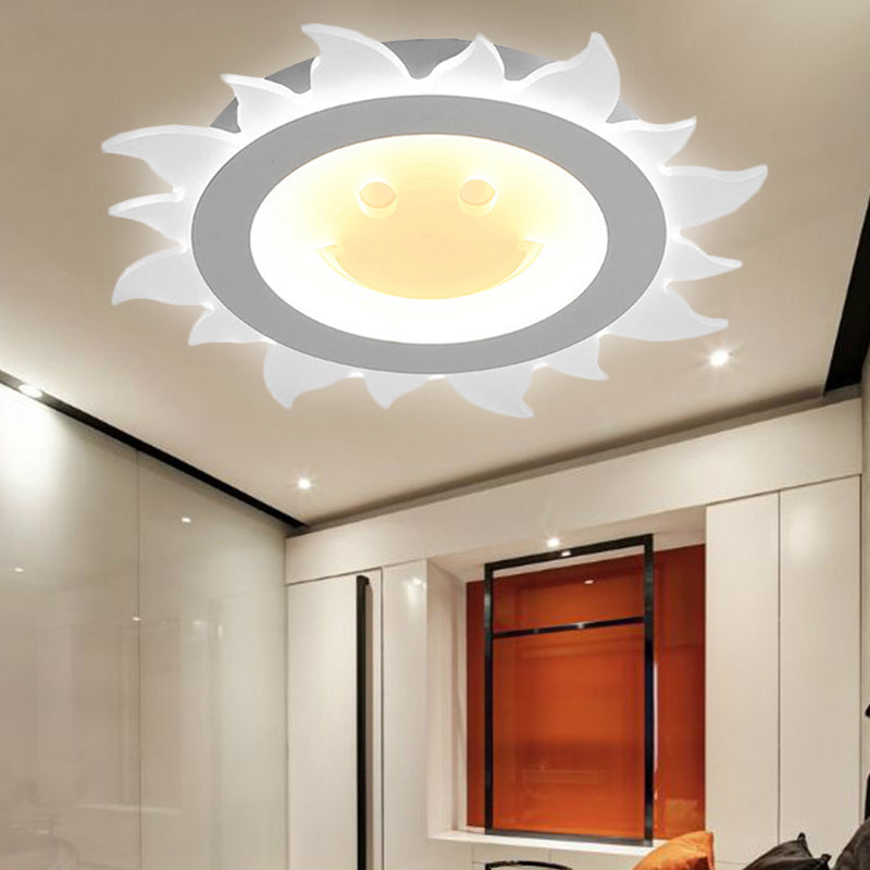 Study Room Smiling Sun Flushmount Light Acrylic Kids White Finish Ceiling Fixture Clearhalo 'Ceiling Lights' 'Close To Ceiling Lights' 'Close to ceiling' 'Flush mount' Lighting' 240851